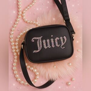 Juicy Couture Obsession Black Camera Bag Rhinestone Logo Crossbody NWT
